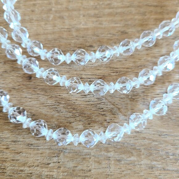 Vintage 1950s clear 3 strings crystals choker necklace. 50s classic midcentury. - Picture 4 of 7
